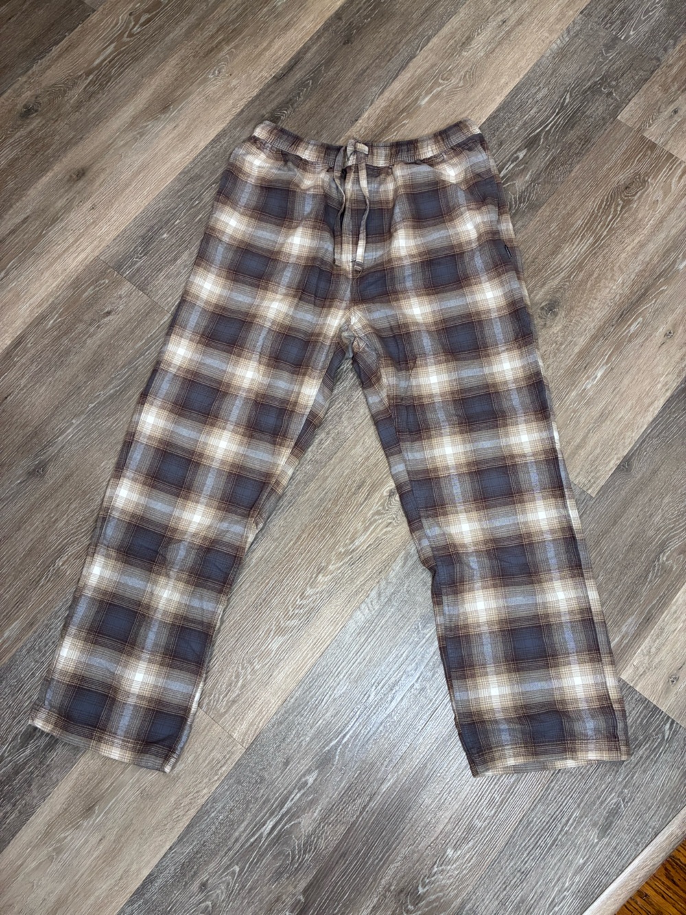 Eddie Bauer Plaid Drawstring Lounge Pants in Brown, Blue & Cream